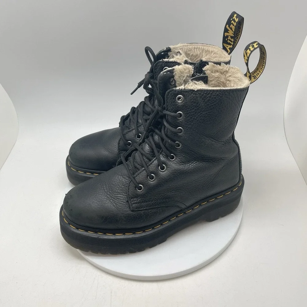 Dr Martens Boots Womens Size 8 Jadon Faux Fur Lined Black Leather Ankle Platform - Picture 3 of 9